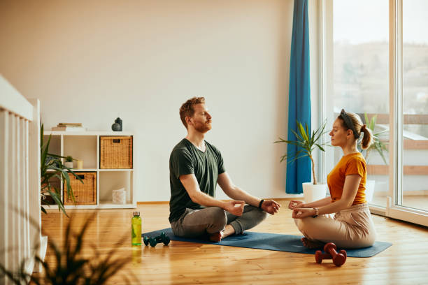 Yoga and meditation set up for couples