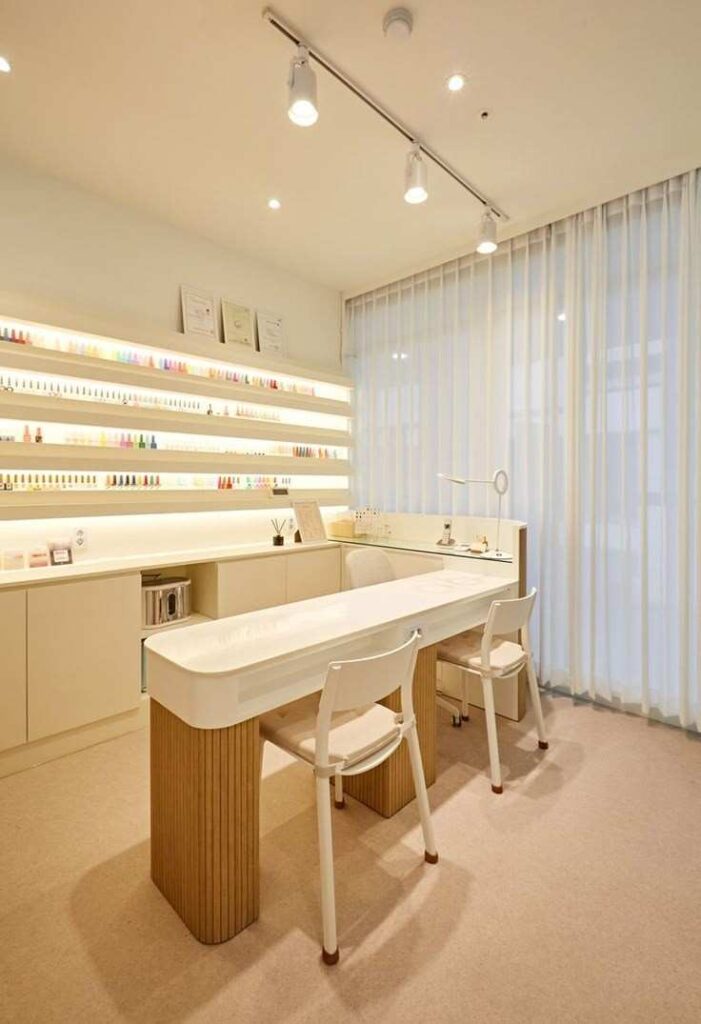 Brown and cream color theme for the nail salon