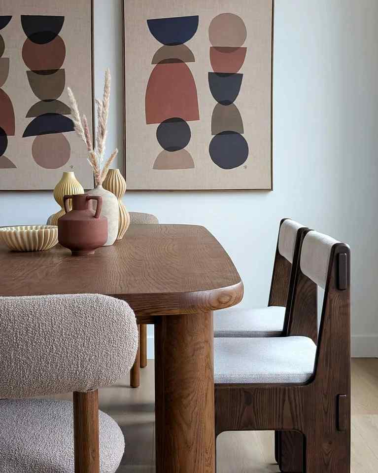 Dark wooden chair frame and seat made out of wool fabric