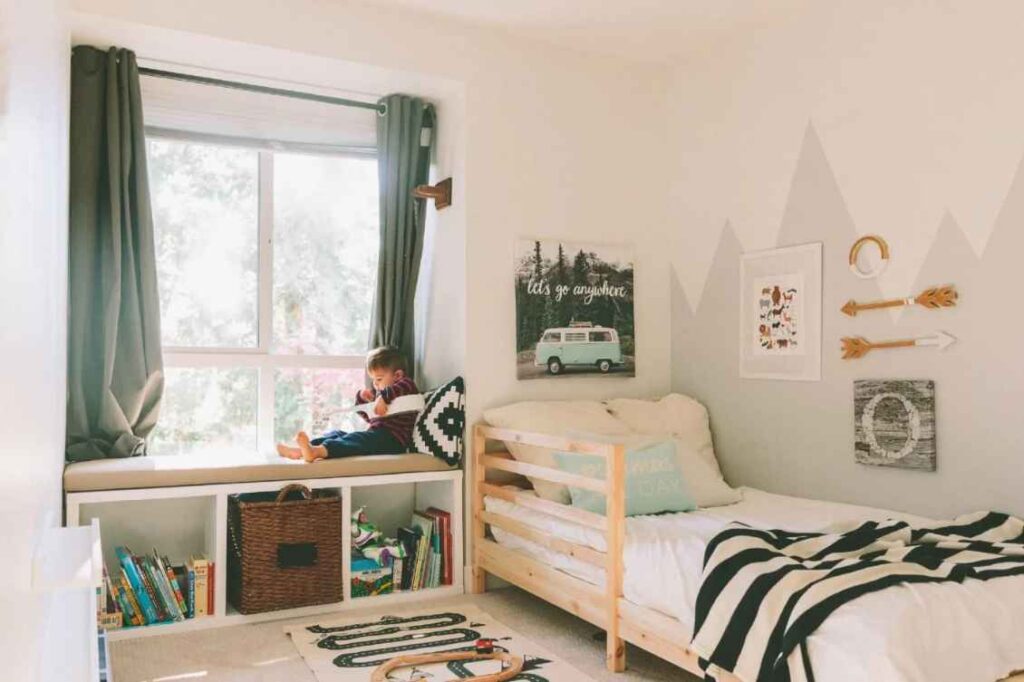 Black, grey and white color pallet for kids room