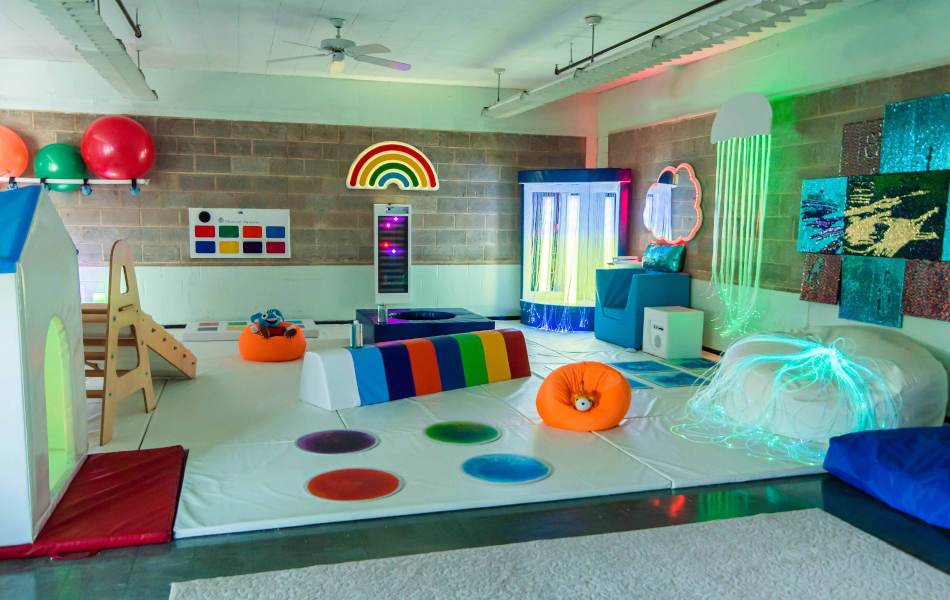 Colorful playing props and white mat