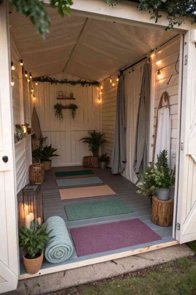 A room with different yoga mats in it for she room