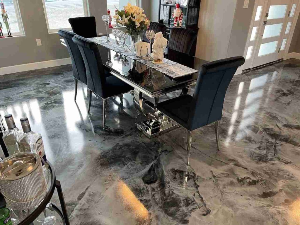 Black and white and silver dining table and chair frame