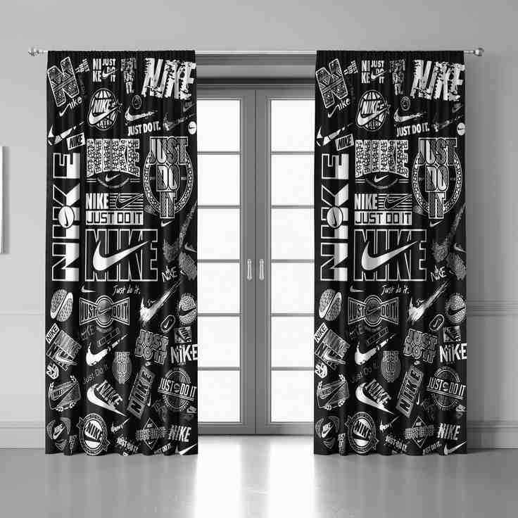 Black color hypebeast theme curtains hanging on window