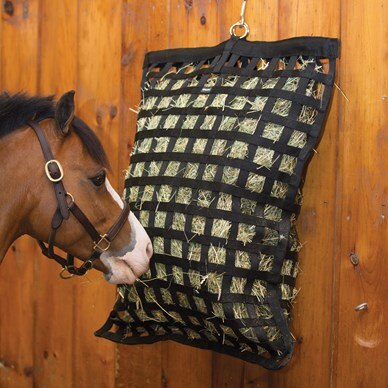 Black net feed bag for the horse