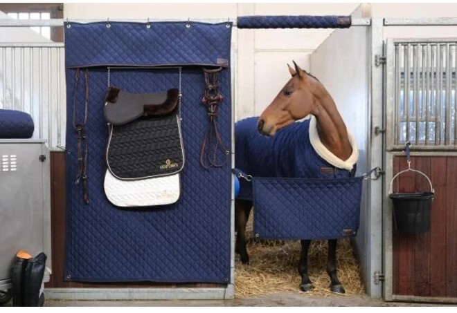 Blue heavy curtains for the stable