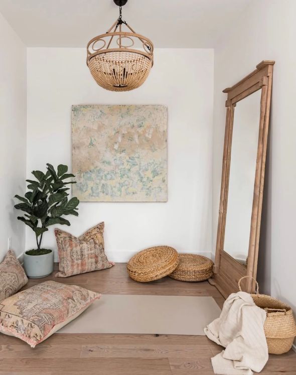 Cozy Corner with Wooden Mirror and Jute Seats