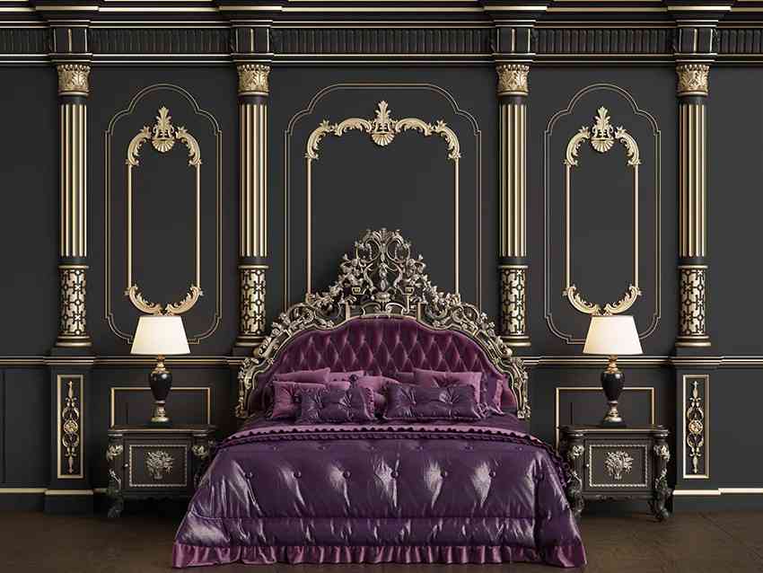 Golden and black color wall as a backdrop for the gothic theme room