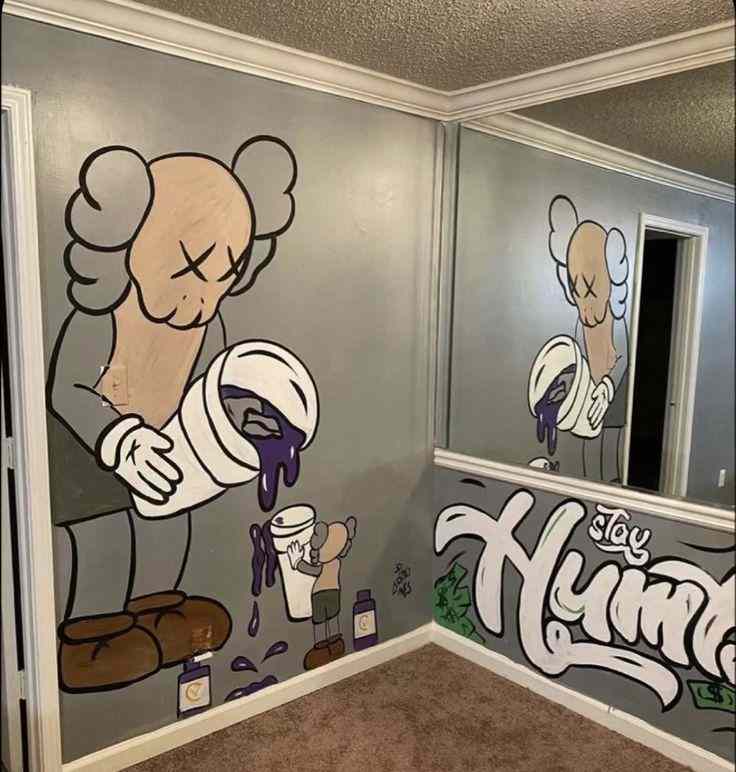 Grey color hypebeast past on sticker  on wall for the room 