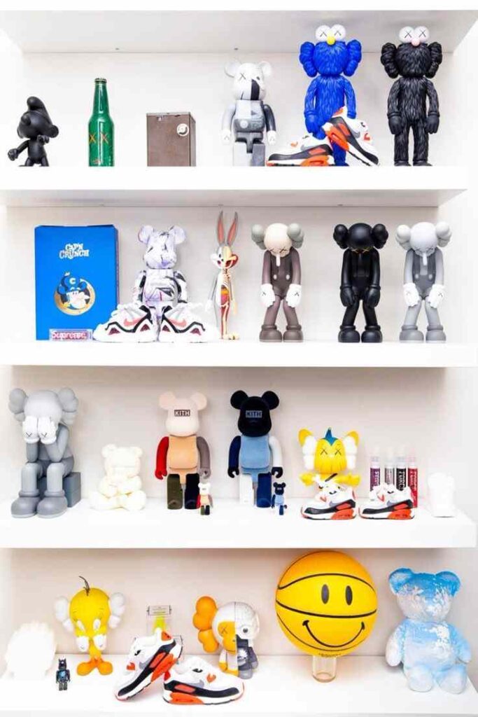 Hypebeast toy on white shelve for the room 