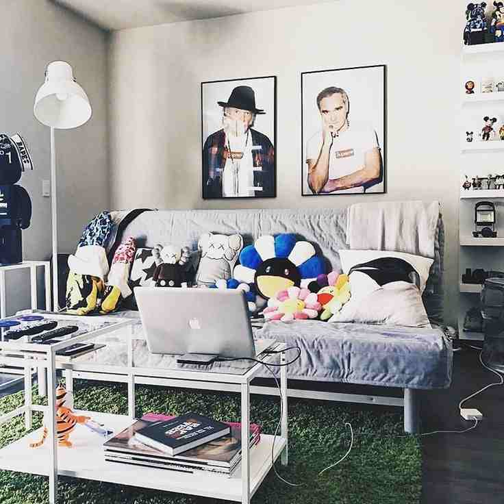 Hypebeast theme soft throw pillows on sofa 