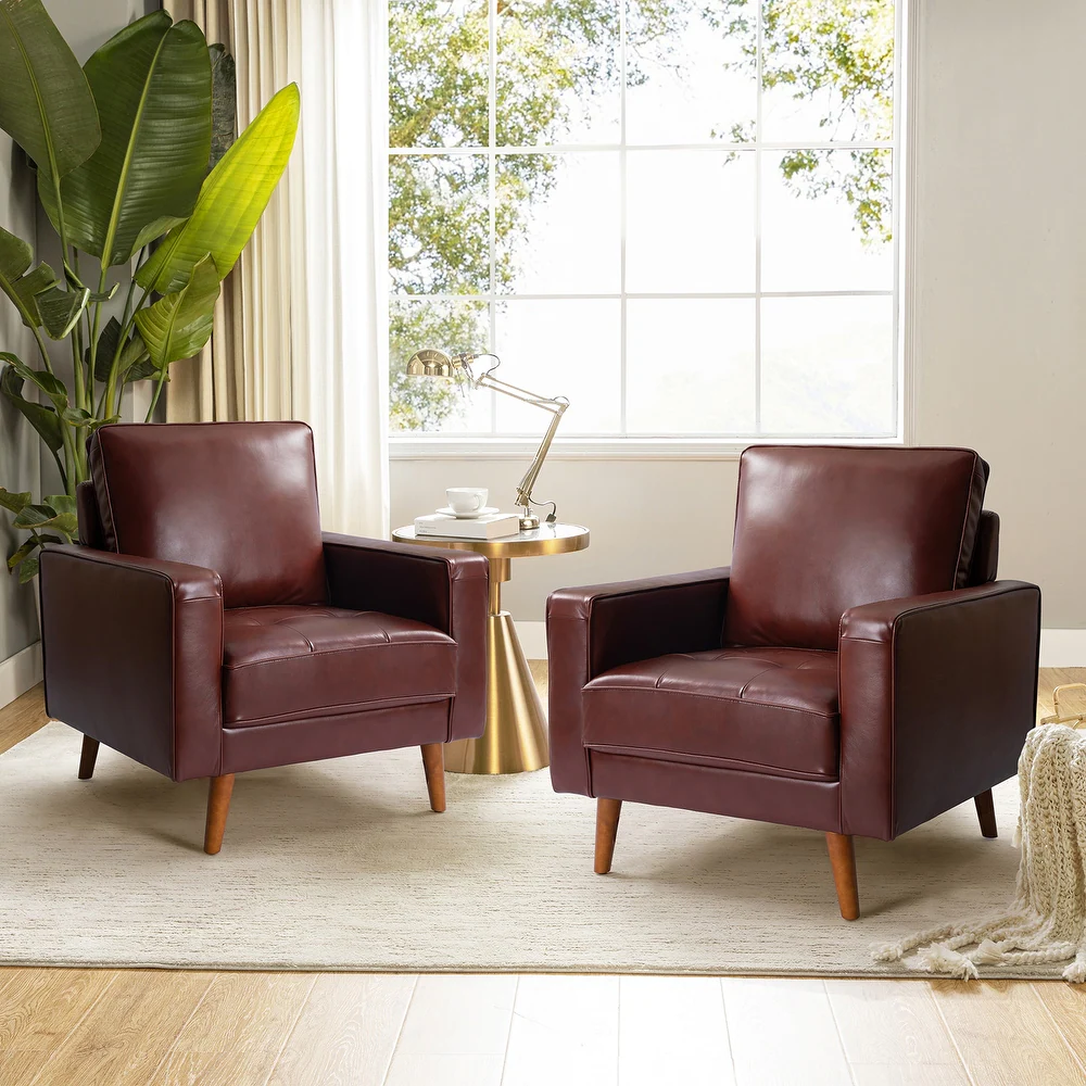 Mid century leather two burgundy chair