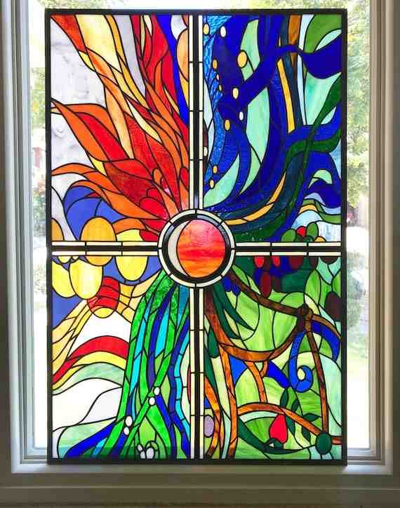 Multicolour stained glass window for the gothic theme room