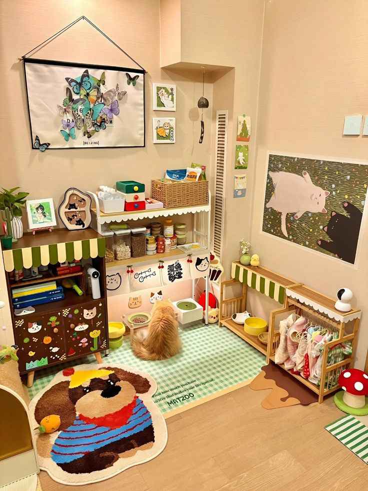 Mini play area for the cat with feeding station in it