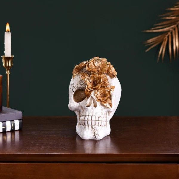 Skull and Flowers Goth Showpiece