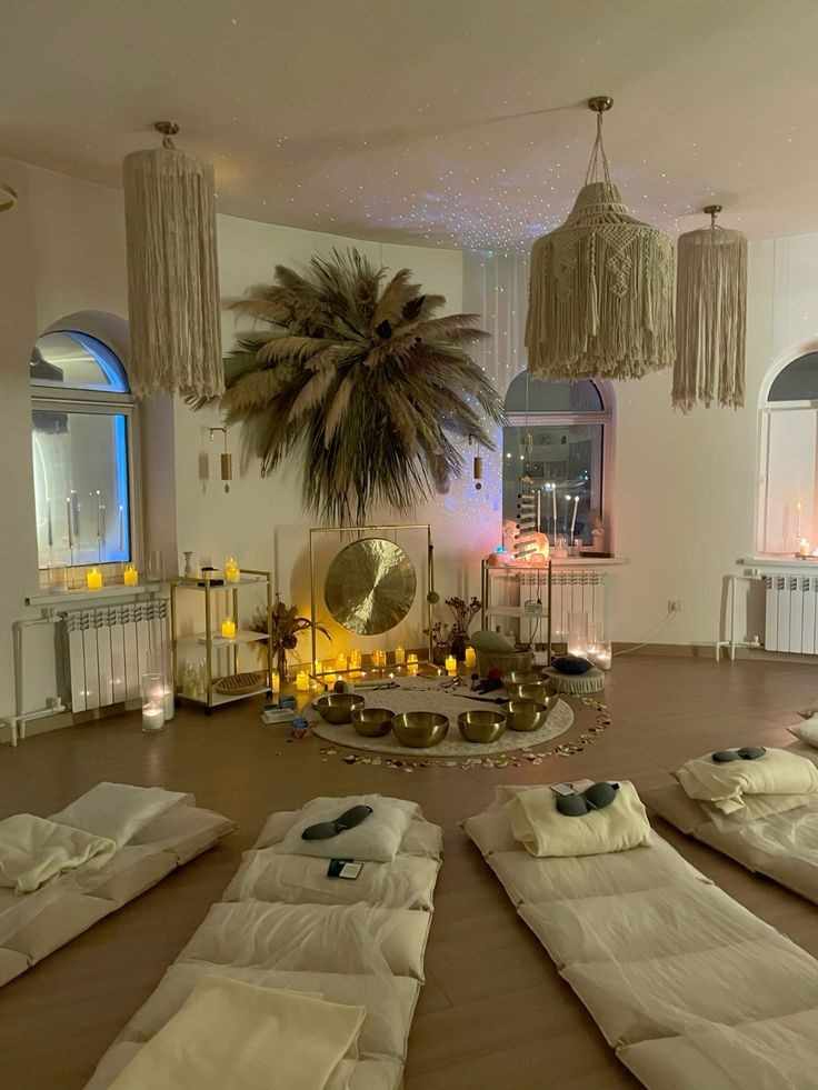 Small music area for the yoga room with yoga mats