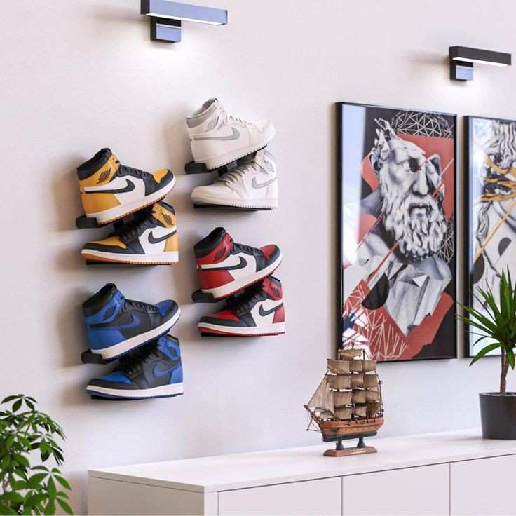 Sneaker arched shape display on wall 