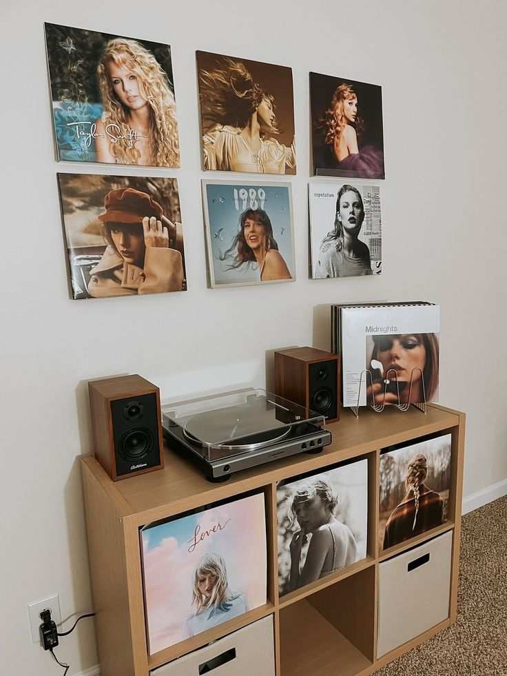Taylor swift vinyl player and a wooden cabinet for that