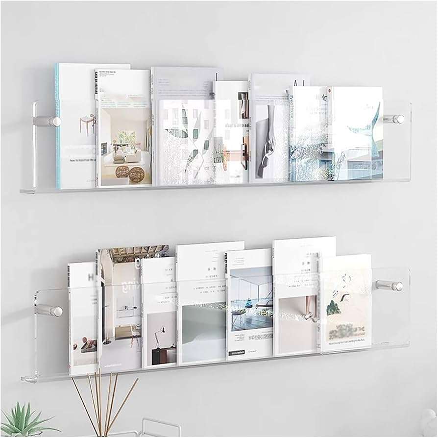 Transparent floating wall shelves to  store magazine