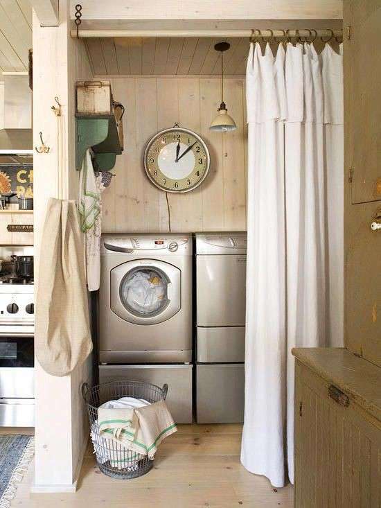 White linen curtains used as divider 
