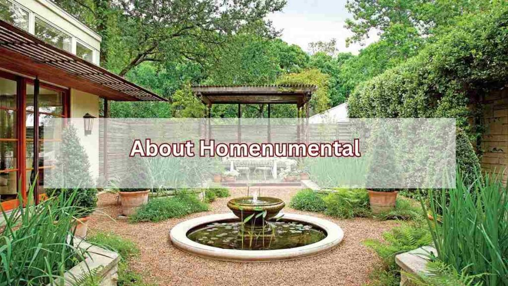 An image of garden with a fountain in middle on it