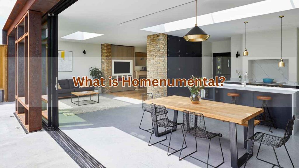 Wooden door frame and kitchen with living room area 