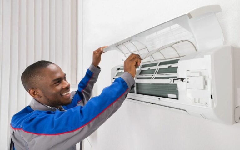 a person installting air conditioner