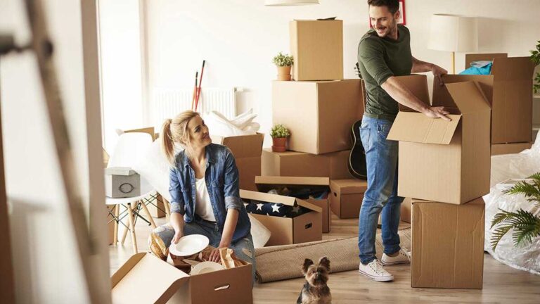 a-man-is-standing-and-lifting-or-arranging-cardboard-boxes-and-woman-is-sitting-on-the-floor