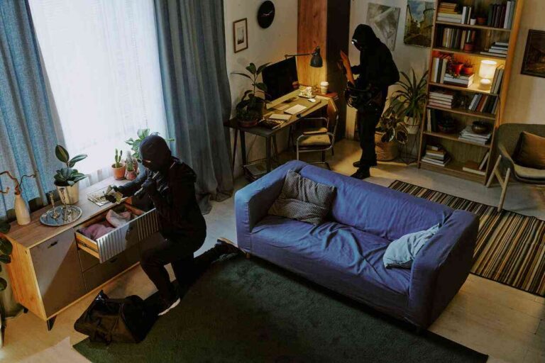 two-theifs-dressed-entirely-in-black-clothing-and-wearing-dark-face-masks-are-visible-inside-a-residential-living-area
