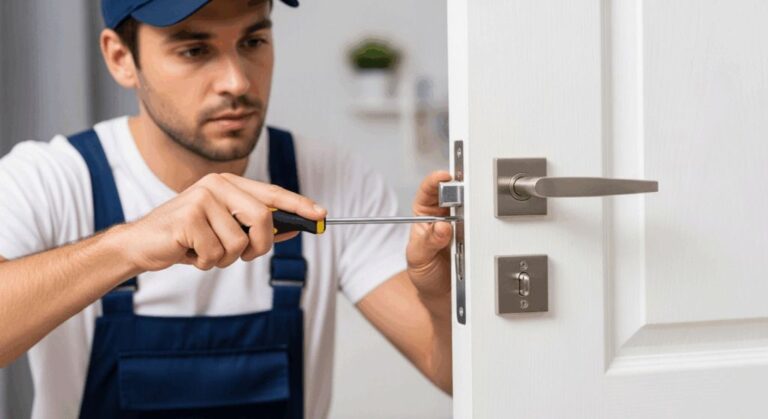 residential-locksmith-performing-a-lock-repair-or-installation-on-an-interior-door