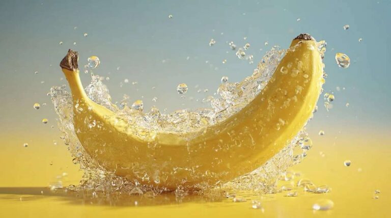 single-yellow-banana-splashing-into-clear-water